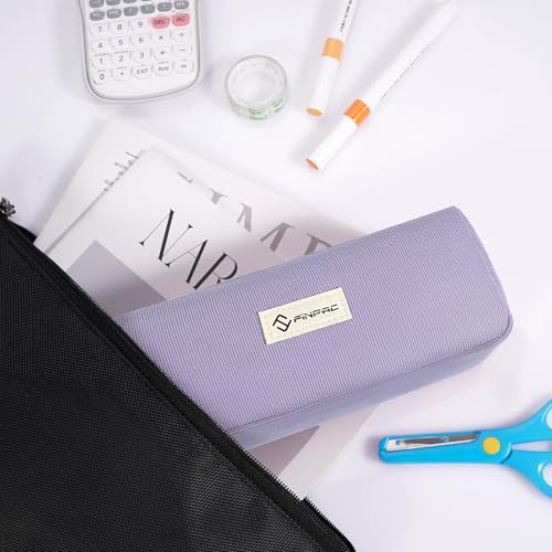 Image of FINPAC Pencil Case, Corduroy Aesthetic Makeup Bag, Cute Kawaii Pen Bag Pouch Holder Box Organize for Study, Office, or Travel (Purple)