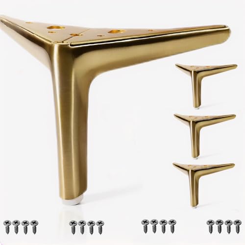 kumlioon 6 Inch Bright Gold Furniture Legs Set of 4 Heavy Duty Metal Sofa Legs with 16 Screws Replacement Legs for Couch Cabinet TV Stand Coffee Table