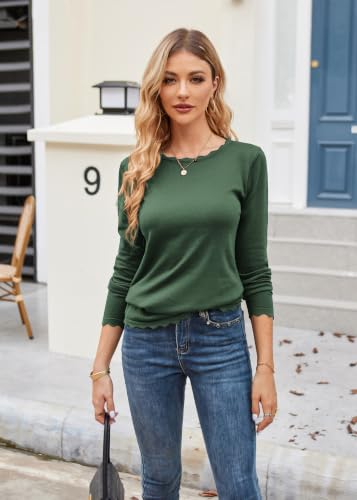 Image of GRACE KARIN Long Sleeve Fall Sweaters for Women Trendy Business Casual Tops | Fashion Clothes,Classic Pullover Shirt,Crew Neck,Scalloped,Lightweight,Soft Comfy,Fitted,Knit,Stretchy,Winter Layer Clothing