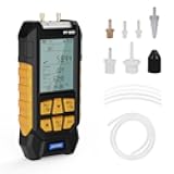 Manometer Gas Pressure Tester,Digital Manometer HVAC,10 Units Differential Dual Port Pressure Gauge -100 to 200Kpa,Data Zeroing with Backlight LCD Display