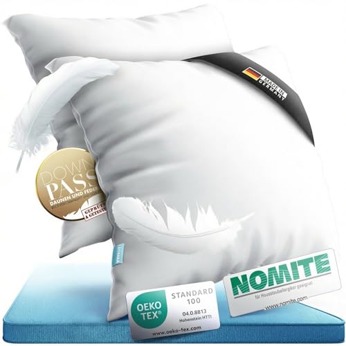 LEOSARA® 3-Kammer Daunenkissen 80x80 – Daunenkissen - Federkissen Kopfkissen Daunen I Allergiker geeignet I Atmungsaktiv I Kopfkissen 80x80cm, 90% Daune/10% Federn