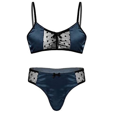 Jowowha Mens Satin Mesh Lingerie Set Cover