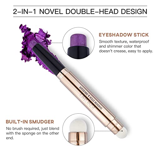 Lokfar Eye-Shadow Stick Makeup Cosmetics Eye Brightener Stick, Rotatable Cream Eye Shadow Pencil, Glitter Shimmer Eyeshadow Stick With Soft Brush For Eye Makeup (08# Violet Shimmer) #TOP2