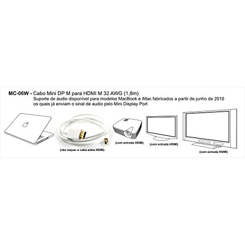 Cabo Mini Display Port macho para HDMI macho 32 AWG, 1.8MT, Branco, MC-06W, Geonav