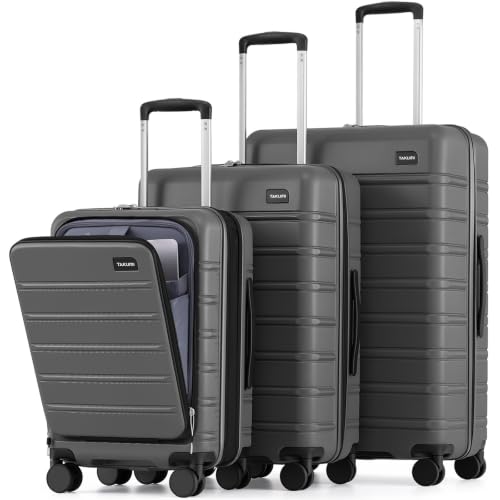 Image of TAKUMI Suitcases with Wheels, Expandable Carry on Luggage, 3 Piece Set | Luggage Sets, Front Pocket, Hardside, Lightweight, 360 Spinner Wheels, TSA Lock, Family Business Travel, Grey, 20 /24 /28