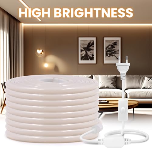 Wisada 230V COB Neon LED Streifen 3m, 270°Beleuchten Licht, Schneidbar (50cm), 288LEDs/m Superhell Flexible Warmweiß FCOB LED Leuchtband Mit Schaltstecker für Weihnachten, Party Deko