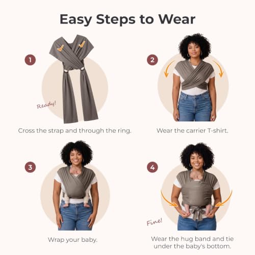 Image of Momcozy Baby Wrap Carrier, Easy-On 2-Piece Design, Newborn to 15.8 kg | Easy On Like a T-Shirt, XXS-XXL Adjustable Fit, IHDI Hip-Healthy, Lightweight Hands-Free Comfort Baby Sling, Light Curry