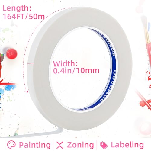 Image of ZOMPAGO Beige Painters Tape 0.4 in x 164FT - Premium Masking Tape for Painting,Arts & Crafts, DIY - Clean Release Paint Tape for Walls, Delicate Surfaces & Automotive - Paint Supplies & Painting Tools