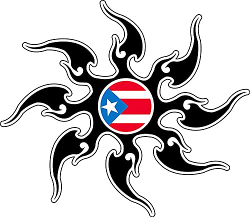 Puerto Rico Black Tribal Sun with Flag Sticker, Small 2.5 x 2.1 (Bonus Small Sticker with Order)
