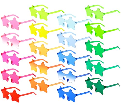 Matcheck 20/40 Pack Colored Rimless Sunglasses Bulk Heart/Star Shaped Candy Color Glasses Frameless Party Eyewear for Adults