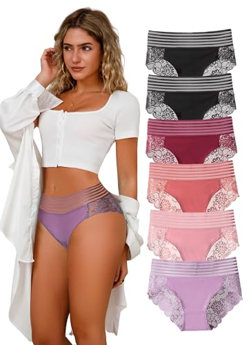 Image of Lace Sexy Undies for Women Stretch Full Coverage Control High Waist Cheeky Top Panties 6 Pack S-4XL