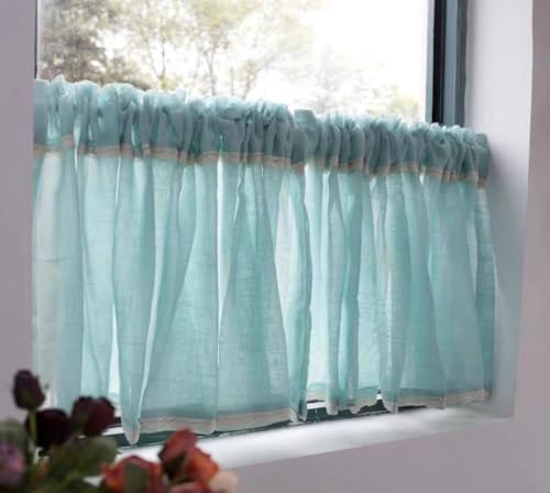 Court en voile semi-transparent bleu rideau brise-bise 300cm