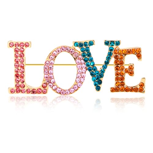 Image of Yadiana LOVE Heart Rhinestone Brooch Pin for Women Girls Fashion, Crystal Love Heart Brooches Lapel Pins Dainty Gold Brooch Stylish Clothes Accessories Valentines Christmas Jewelry Gift for Her
