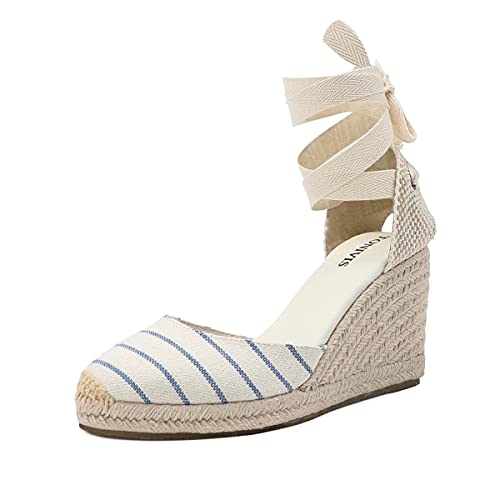 Image of Women's Espadrille Wedge Sandals Closed Toe Lace-Up Shoes