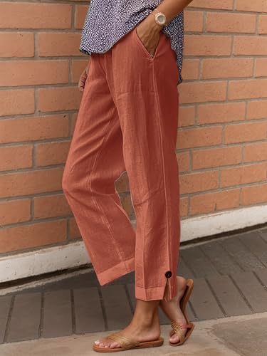 TIAFORD Women High Waisted Linen Pants Straight Leg Trouser Work Dressy Casual Pant with Pockets2