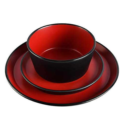 Gibson Soho Lounge Sofia Coupe Stoneware Dinnerware Set, Service For 4 (12Pcs), Matte Red #TOP2