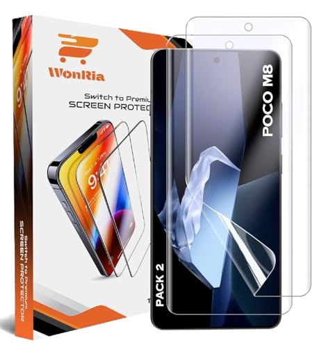 Image of WonRia Pack 2 - (Screen Guard Protector For Compatible with Poco M8 5G Unbreakable Membrane | Flexible TPU Film | Edge to Edge Installation Kit | Transparent