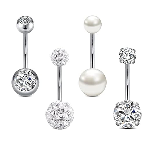 Rajnard Bauchnabelpiercing 14G 12mm Piercing Bauchnabel Chirurgenstahl CZ Perle Diamant Bauchpiercing Nabelpiercing Piercing Schmuck für Damen Herren