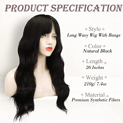 Image of SkyHair Premium Japanese Kanekalon Synthetic Technology Hair Wig for Women with Natural-Looking Bangs - Undetectable, Realistic, Full Head Wig for Daily Use, Chemo, Volume & Length (Matte Black, 26 Inches)