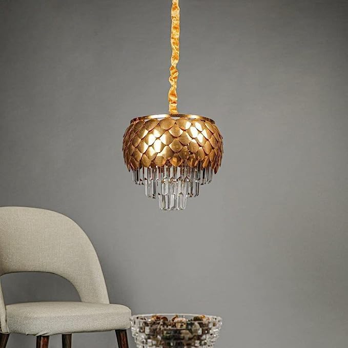 Image of Avior Crystal Chandelier for Living Room Modern Ceiling Light Jhumar for Hall Light for Living Room and Hall Round Jhoomer Show Lights for Home Decoration Ceiling (Gold 400 mm)