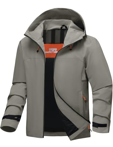 BANTREK Mens Rain Jacket Waterproof Lightweight Windbreaker Hooded Softshell Jacket for Hiking Travel Outdoor Performance (Light Green,Large)