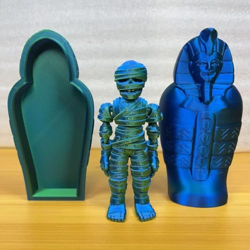 3D Printed Egyptian Mummy Collectible Figurine- Unique Replica Toy for Collectors & Archaeology Enthusiasts, (Blue Green)