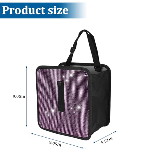 Image of BELOMI Car Foldable Trash Can, Bling Rhinestone Crystal Auto Hanging Waterproof Leakproof Garbage Bin, Vehicle Waste Basket Dustbin, Multipurpose Car Organizer Accessories for SUV Truck RV (Pink)
