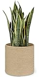 Dahey Jute Rope Plant Basket Modern Woven Storage Basket for 10.5" Indoor Planter, Decorative Flower Pots Cover Laundry Bin with Handle Rustic Home Decor, Beige