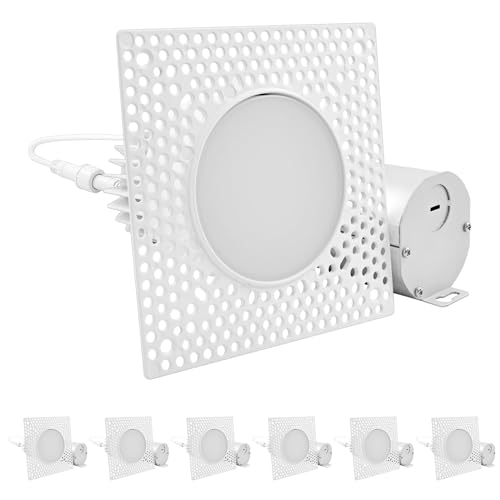 LUXRITE 3 Inch Trimless Recessed LED Light with Junction Box, 15W, 5CCT 2700K 3000K 3500K 4000K 5000K, Dimmable Spotlight,1100LM, CRI 90, Damp Rated, IC Rated, Plaster Ceiling Light, ETL (6 Pack)