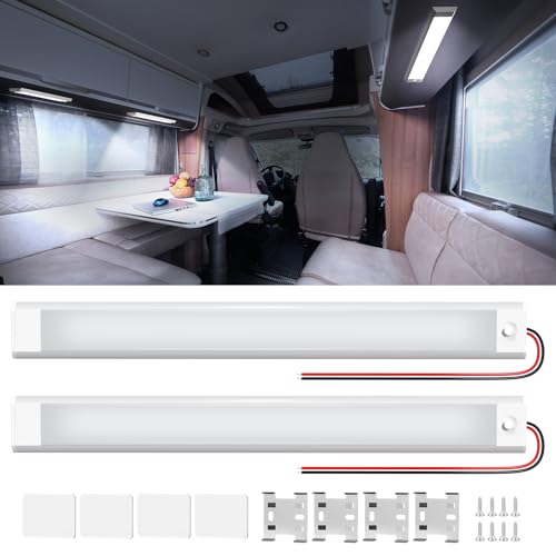 Fxlpower 2PCS 30cm LED Interior Light Bar with 108LEDs, DC 12V-80V Super Bright 10W LED Strip Lights with Switch for Enclosed Cargo Trailer Car RV Van Truck Lorry Camper Boat Caravan Motorhome