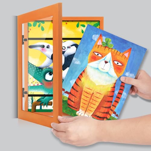 Image of [2-Pack] Kids Art Frames, 8.5x11 Front Opening Kids Artwork Frames Changeable, Orange Artwork Display Storage Frame for Wall, Holds 50 Pcs, for 3D Picture, Crafts, Children Drawing, Hanging Art,