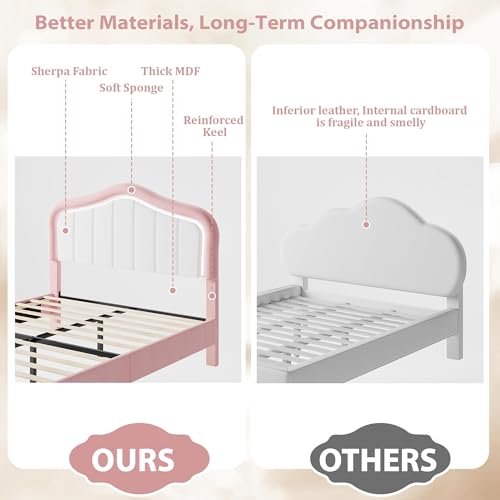 Image of GarveeLife Upholstered Platform Bed Frame with Storage Drawers, Smart RGB LED Crown Headboard, Wooden Slat Support, No Box Spring Needed, Noise-Free, Easy Assembly for Kids,Full Pink&White