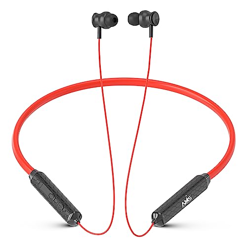 Image of AMS Football Series NB-26 Wireless Earphones Bluetooth Neckband Upto 30 hrs Playtime, in-Ear Wireless Headphones with Mic & Deep Bass, Clear Calls, Magnetic Earbud & Fast Charging-(Red)
