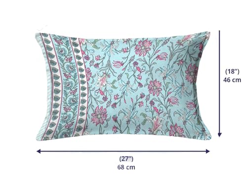 Image of ElanorHomes 180 TC Pure Cotton Pillow Covers Set of 2, Bedroom Pillows with Zip Closure, Soft Smooth Cool Breathable Pillowcases for Home (27x18 inch) (Aqua Glow)