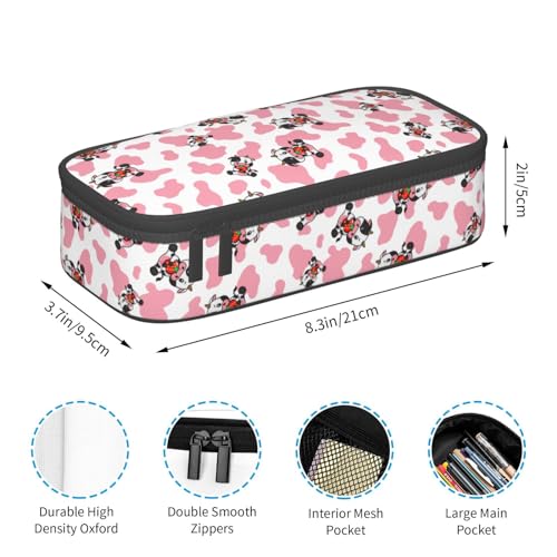 Image of Pink Cows Strawberry Print Large Pencil Case With Zipper Compartments Stationery Pencil Bag For Kids Teens Students School Supplies