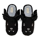 Dearfoams Unisex Spooky Fuzzy Halloween Jack o Lantern Slipper, BLACK BAT, XL