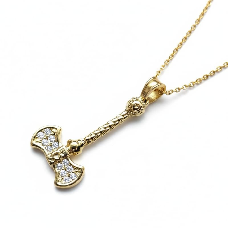 Collier hache en argent 925 et zircon cubique avec chaîne câble de 45 cm pour homme et femme