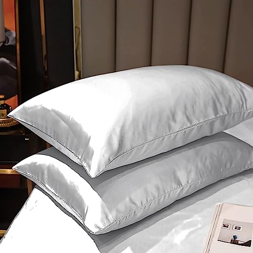 Image of Soft and Silk Satin Bedsheet for Single Bed - 400 TC Romantic Bedsheet Set for Bedroom | Bridal Wedding Bedsheet with Pillow Cover | Ideal for Gifting Silver Gray, Single Bed
