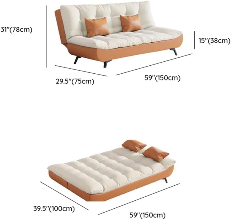 LITFAD Futon Sofa Bed Adjustable Backrest Casual Stain Resistant Sleeper Sofa with Pillow Back for Small Apartments, Study Room, Office, Orange/White, 59" L x 29.5" W x 31" H