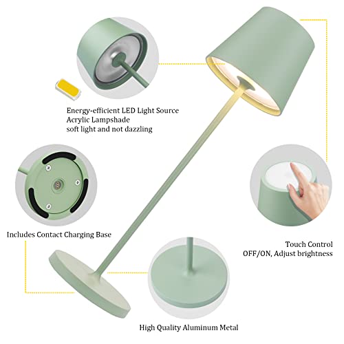 K-Bright 2 piezas LED Lámpara de escritorio con batería Regulable 3000K Color de luz cálida recargable para Adecuado para interiores y exteriores Lámpara de escritorio de carga USB Verde. - imagen 4