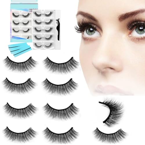 Reusable Self Adhesive Eyelashes No Glue or Eyeliner Needed, Easy To Apply, Stable/Non-slip False Lashes Fluffy Faux Strip Lashes, Natural Look (Style B, 5pairs)