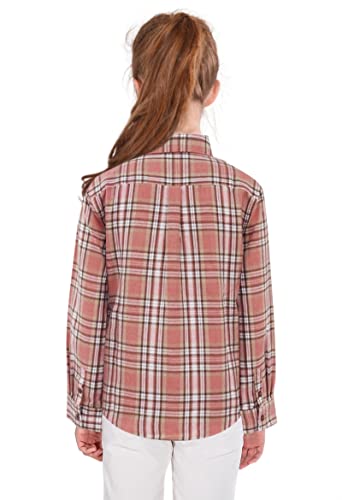 Solocote Girls Long Sleeve Flannel Plaid Shirt Button Down Cotton Blouse Loose Soft Tops, Sln2116-Pink-9-10Y #TOP1