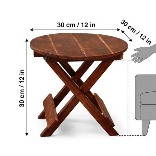 Image of Wooden Folding Table for Daily Use | Multipurpose, Portable & Space Saving Small Folding Table for Daily Use - Easy to Fold & Store (12 Inch Round)