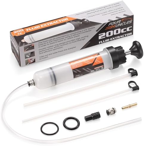 FOUR UNCLES Fluid Extractor & Fill Pump for Automotive Use - Oil Syringe with a Hose & Two 12" Extension Tubes for Easy Oil Change (200ml(58cm Hose)) — view 6