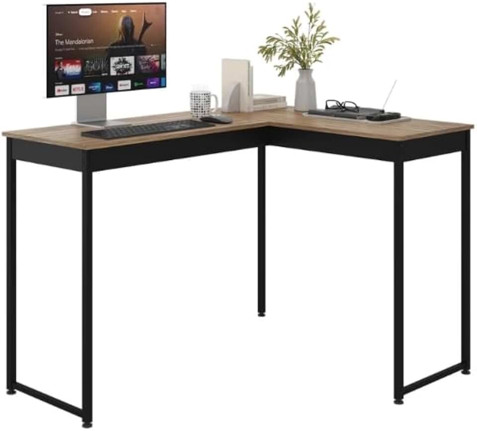 Escrivaninha Mesa de Canto em L 110cm, Escritório Home Office, Estilo Industrial, Tampo Laminado, Preto, Pier