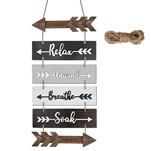 Manyee 6 Pieces Bathroom Wall Art Relax Soak Unwind Breathe Wall Art Bathroom Decor Wooden Signs Farmhouse Bathroom Wall Decor With Arrow Signs Jute Rope Vintage For Home Bathroom Laundry 11.8"X3.5" #TOP6