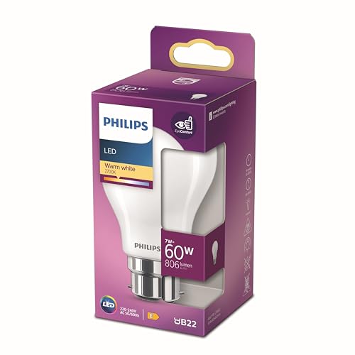Philips ampoule LED Standard B22 60W Blanc Chaud, Dépolie, Verre