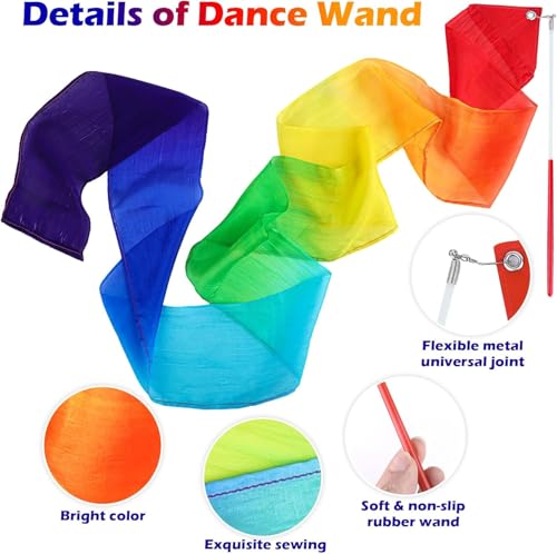 HiUnicorn 100% Silk Dance Ribbons Pastel Rainbow Play Silks Little Girls Gift Kids Spring Easter Outdoor Streamer Toy Princess Ribbon Dancer Wand for Gymnastics Dancing Birthday Gift