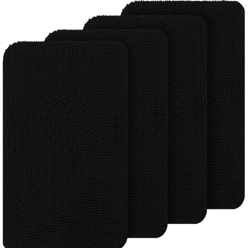 Image of OLANLY Dog Door Mat Set 4-Piece 30x20, Absorbs Moisture and Dirt, Absorbent Non-Slip Washable Doormat, Quick Dry Chenille Mud Mat for Dogs, Entry Indoor Entryway Carpet for Inside Floor, Black