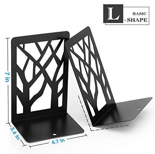 Maxgear Book Ends Tree Design Modern Bookends For Shelves, Non-Skid Bookend, Heavy Duty Metal Book Stopper For Books/Cds, Decorative Book Shelf For Home, 7 X 4.7 X 3.5”, Black (4 Pair/8 Pieces, Large) #TOP4